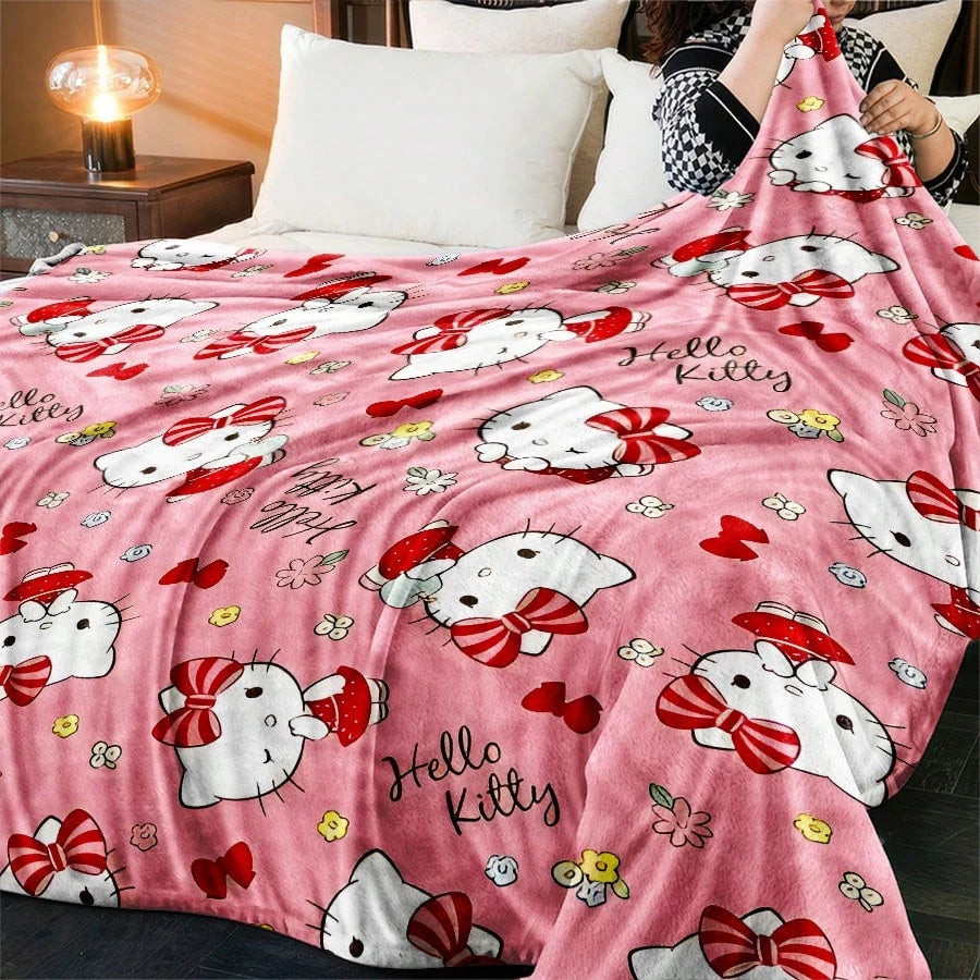 JIT Hello Kitty Pink Blanket Cute Cartoon Printed for Bedroom Living Room Decorative Cozy Soft Durable High Quality for Bedding