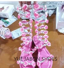 Pink Summer Luxurious gladiator sandals women Flat Sandals Snake Punk Rhinestone Flat Heel Women Sandals Wedding Party shoes