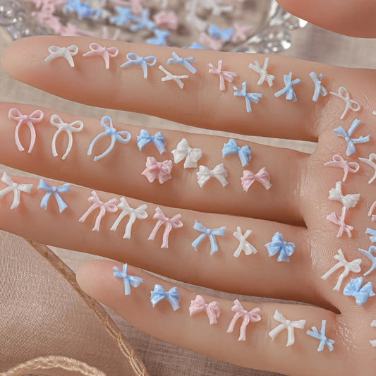 100pcs Baby Blue Mini Ribbon Bowknot Nail Charms Cute Pink White Blue Mixed Resin Bowknot Nail Art Decoration Manicure Jewelry
