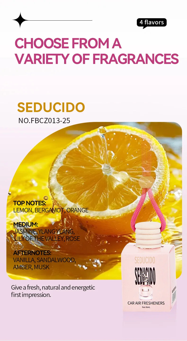 Pink Car Fragrance 8ML Keep Charming Fresh Glass Bottle Air Freshener Hanging Car Interior Decoration Female Perfume Diffuser