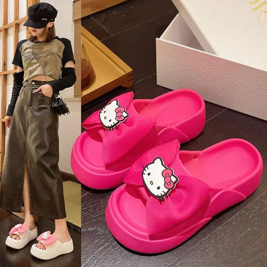 Cartoon Hello Kittys Slippers for Women Kawaii Sanrios Summer Girl Indoor Home Shoes Casual Beach Sandals Thick Bottom Non Slip