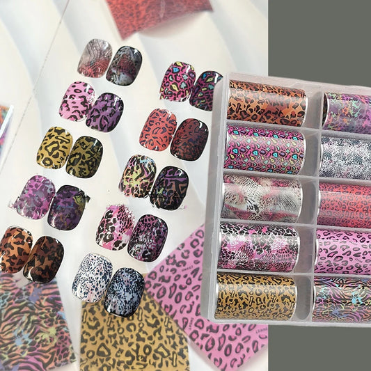 10Rolls 3D Pink Leopard Transfer Nail Foils Sticker Snake Skin Sexy Leopard Print ail Transfer Decals Animal Leopard Nail Decora
