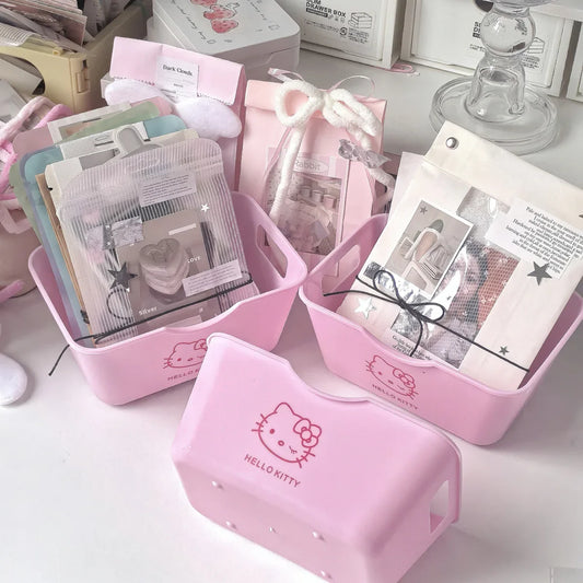 Hello Kitty 5pcs Plastic Organizer Set Desktop Storage Box for Cosmetics Stationery Kawaii Home Office Bathroom Accessories Girl