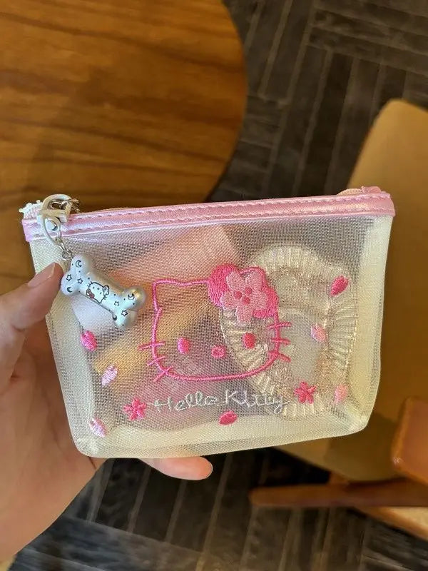 New Sanrio Hello kittys Transparent Cosmetic Bags Lace Sexy Charm Vintage Storage Bag Portable headphone bag Cute Girls Supplie