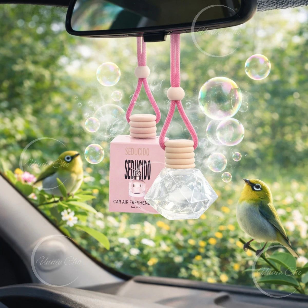 Pink Car Fragrance 8ML Keep Charming Fresh Glass Bottle Air Freshener Hanging Car Interior Decoration Female Perfume Diffuser