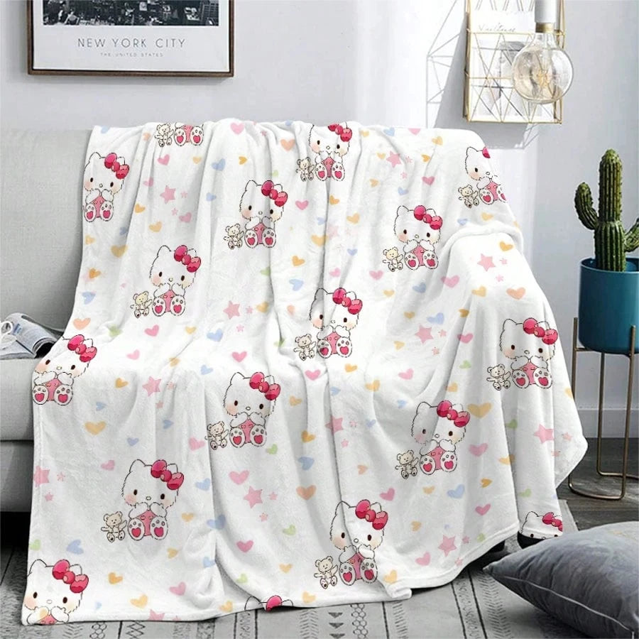 JIT Hello Kitty Pink Blanket Cute Cartoon Printed for Bedroom Living Room Decorative Cozy Soft Durable High Quality for Bedding