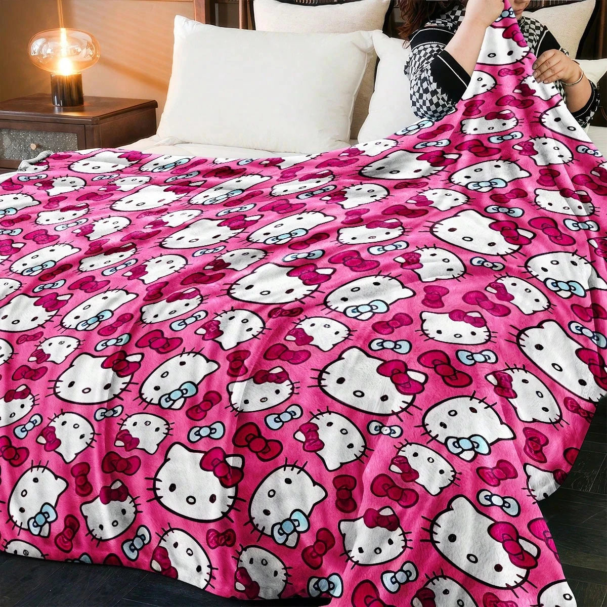 JIT Hello Kitty Pink Blanket Cute Cartoon Printed for Bedroom Living Room Decorative Cozy Soft Durable High Quality for Bedding