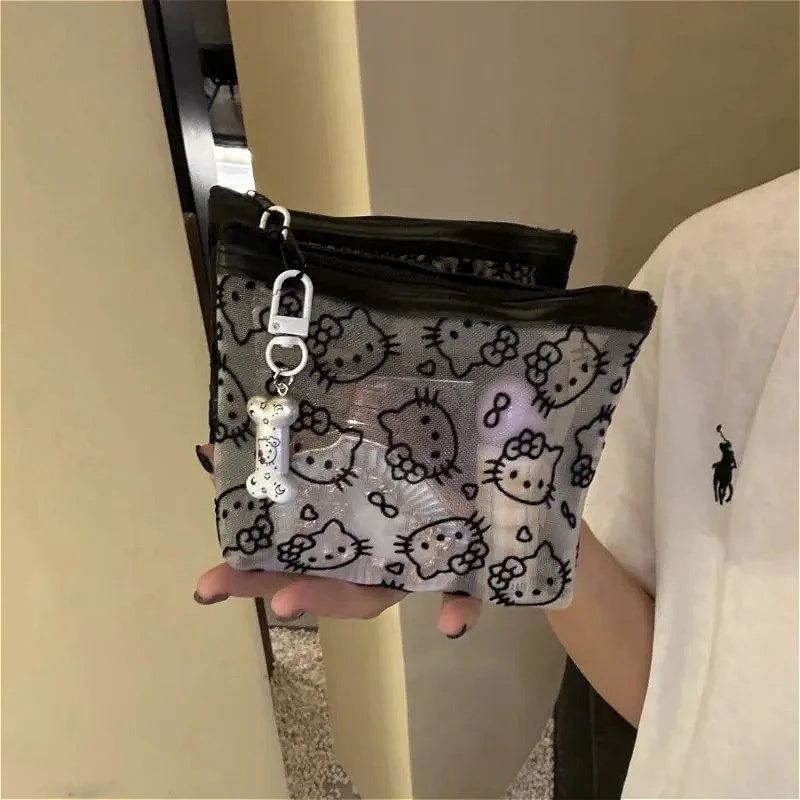 New Sanrio Hello kittys Transparent Cosmetic Bags Lace Sexy Charm Vintage Storage Bag Portable headphone bag Cute Girls Supplie