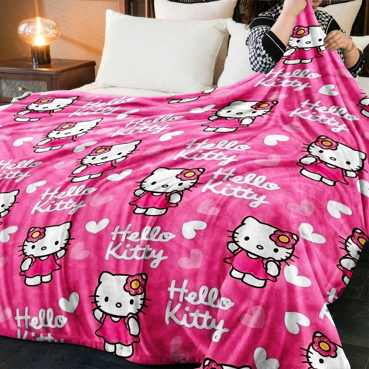 JIT Hello Kitty Pink Blanket Cute Cartoon Printed for Bedroom Living Room Decorative Cozy Soft Durable High Quality for Bedding
