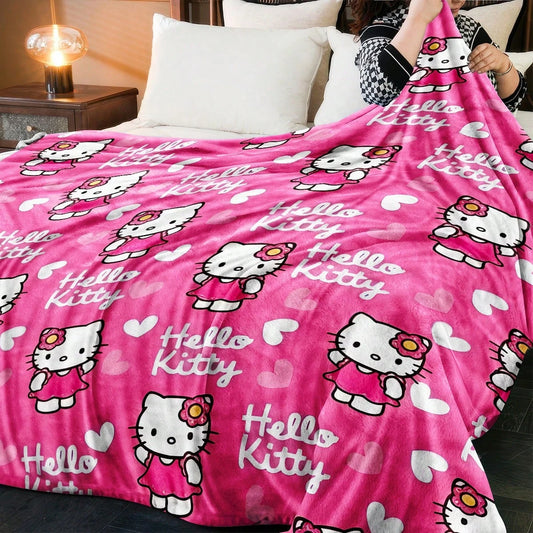 JIT Hello Kitty Pink Blanket Cute Cartoon Printed for Bedroom Living Room Decorative Cozy Soft Durable High Quality for Bedding