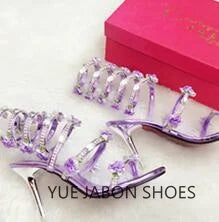 Pink Summer Luxurious gladiator sandals women Flat Sandals Snake Punk Rhinestone Flat Heel Women Sandals Wedding Party shoes
