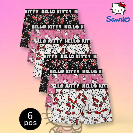 6pcs Hello Kitty Print unisex Sports Boxers Pantie Trunks Underwear Plus Size Breathable Fast Drying Underwear Women's BoxerBrief