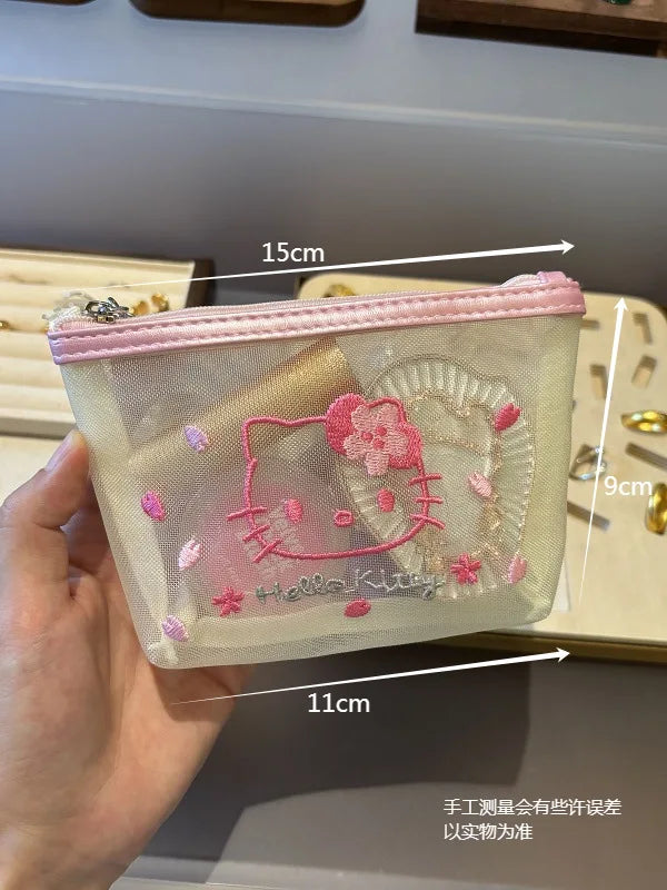 New Sanrio Hello kittys Transparent Cosmetic Bags Lace Sexy Charm Vintage Storage Bag Portable headphone bag Cute Girls Supplie