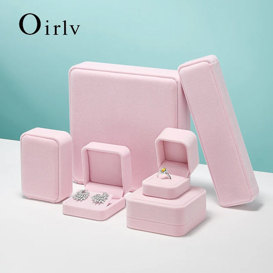 Oirlv Velvet Ring Box Pink Earring Jewelry Box Necklace Bracelet Storage Case Jewelry Gift Box for Wedding Jewelry Organizer Box