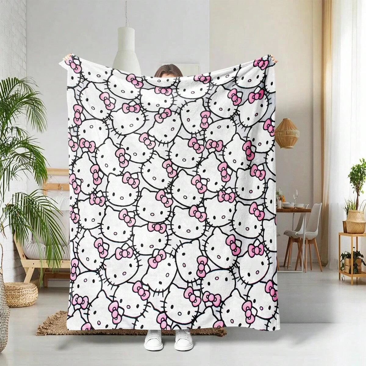 JIT Hello Kitty Pink Blanket Cute Cartoon Printed for Bedroom Living Room Decorative Cozy Soft Durable High Quality for Bedding