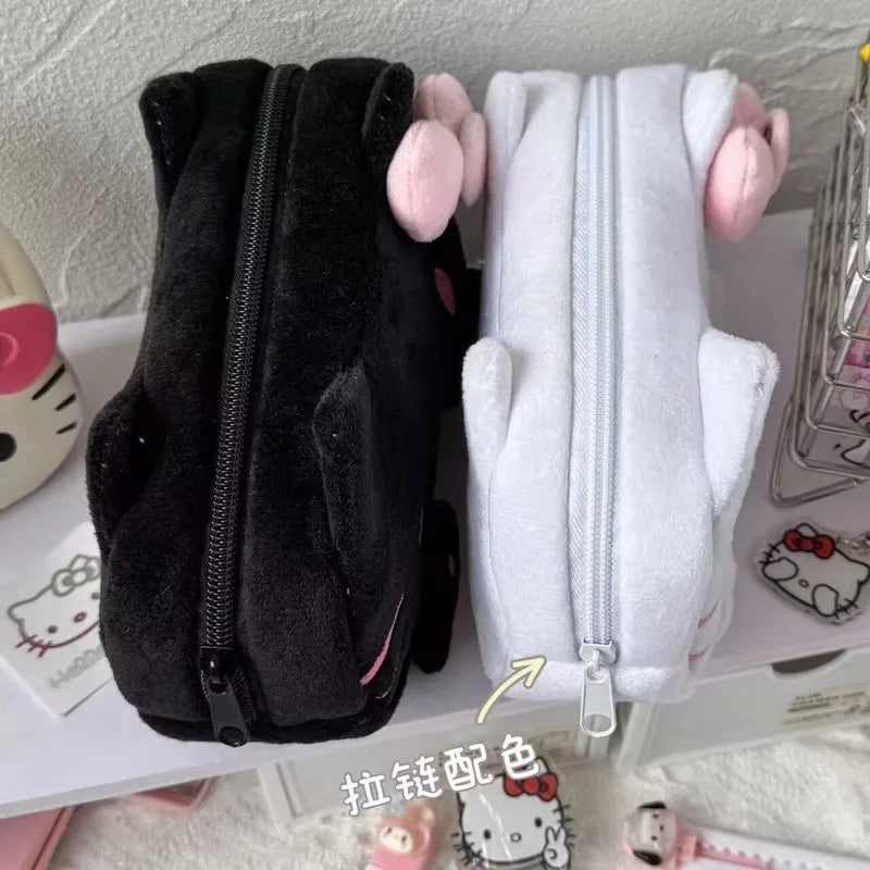 Hello Kitty Cat Plush Pencil Case Large Capacity Cute Kt Cat Stationery Box Storage Bag Makeup Bag Anime Peripheral Trendy Gift