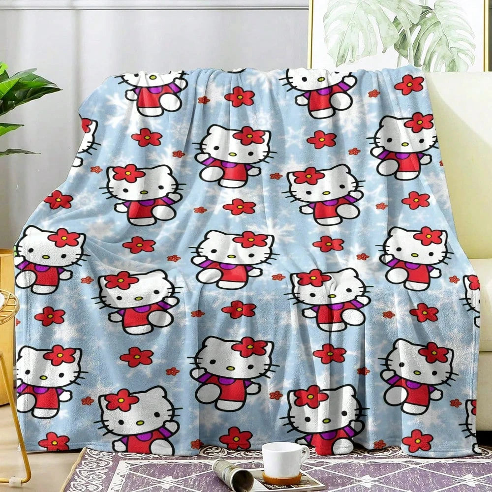 JIT Hello Kitty Pink Blanket Cute Cartoon Printed for Bedroom Living Room Decorative Cozy Soft Durable High Quality for Bedding