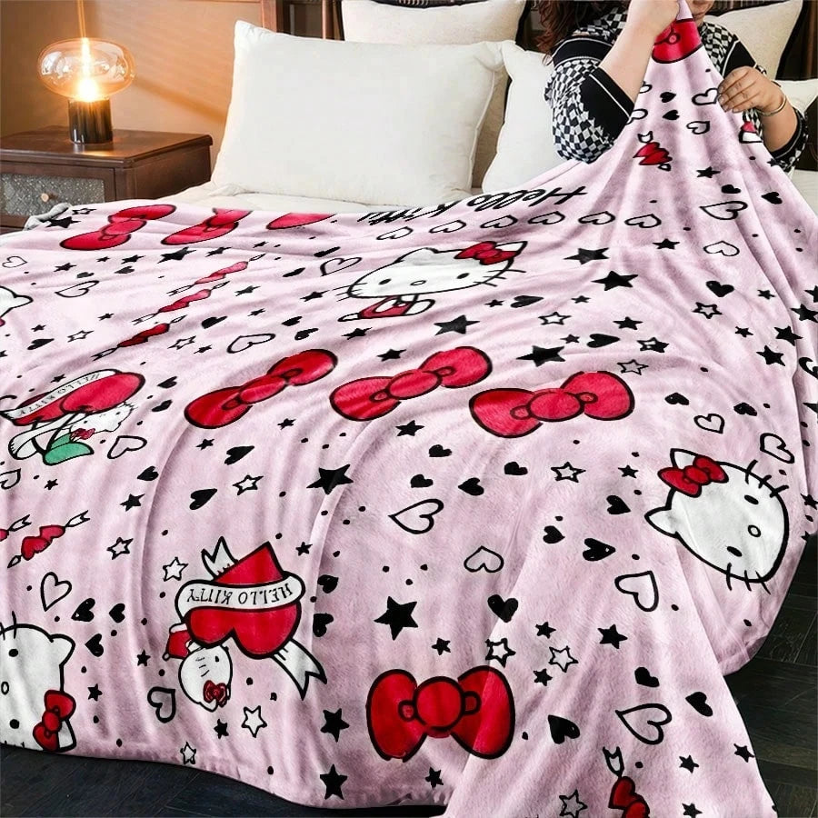 JIT Hello Kitty Pink Blanket Cute Cartoon Printed for Bedroom Living Room Decorative Cozy Soft Durable High Quality for Bedding