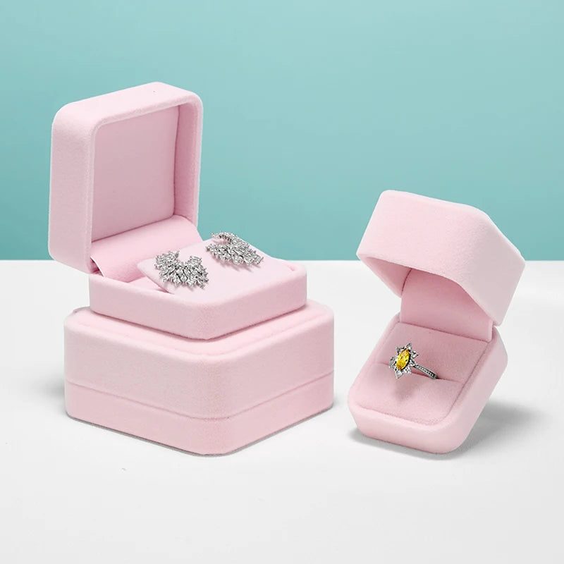Oirlv Velvet Ring Box Pink Earring Jewelry Box Necklace Bracelet Storage Case Jewelry Gift Box for Wedding Jewelry Organizer Box