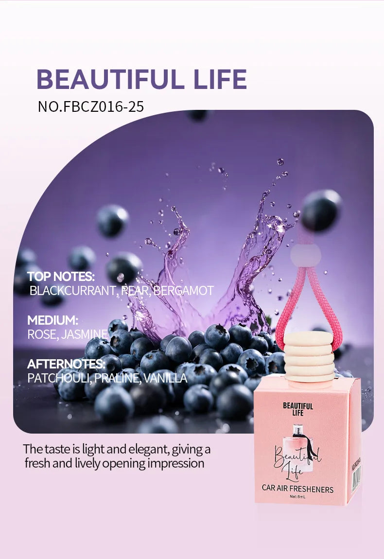 Pink Car Fragrance 8ML Keep Charming Fresh Glass Bottle Air Freshener Hanging Car Interior Decoration Female Perfume Diffuser