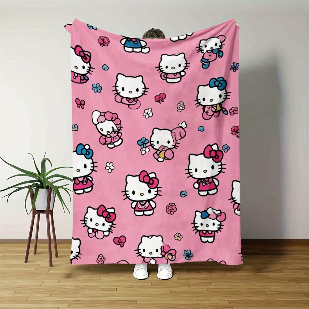JIT Hello Kitty Pink Blanket Cute Cartoon Printed for Bedroom Living Room Decorative Cozy Soft Durable High Quality for Bedding