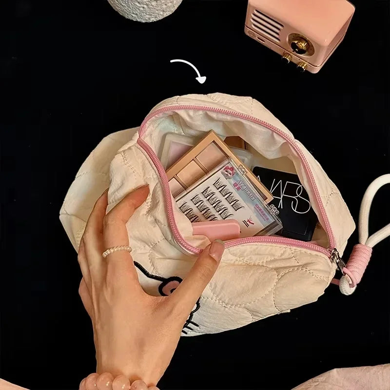 Sanrio Hello Kitty Square Makeup Bag Kawaii Double Zipper Travel Storage Bag Portable Cream Soft Cloud Cosmetic Toiletry Handbag