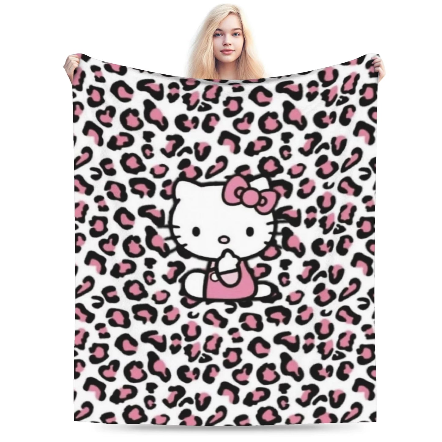 JIT Hello Kitty Pink Blanket Cute Cartoon Printed for Bedroom Living Room Decorative Cozy Soft Durable High Quality for Bedding