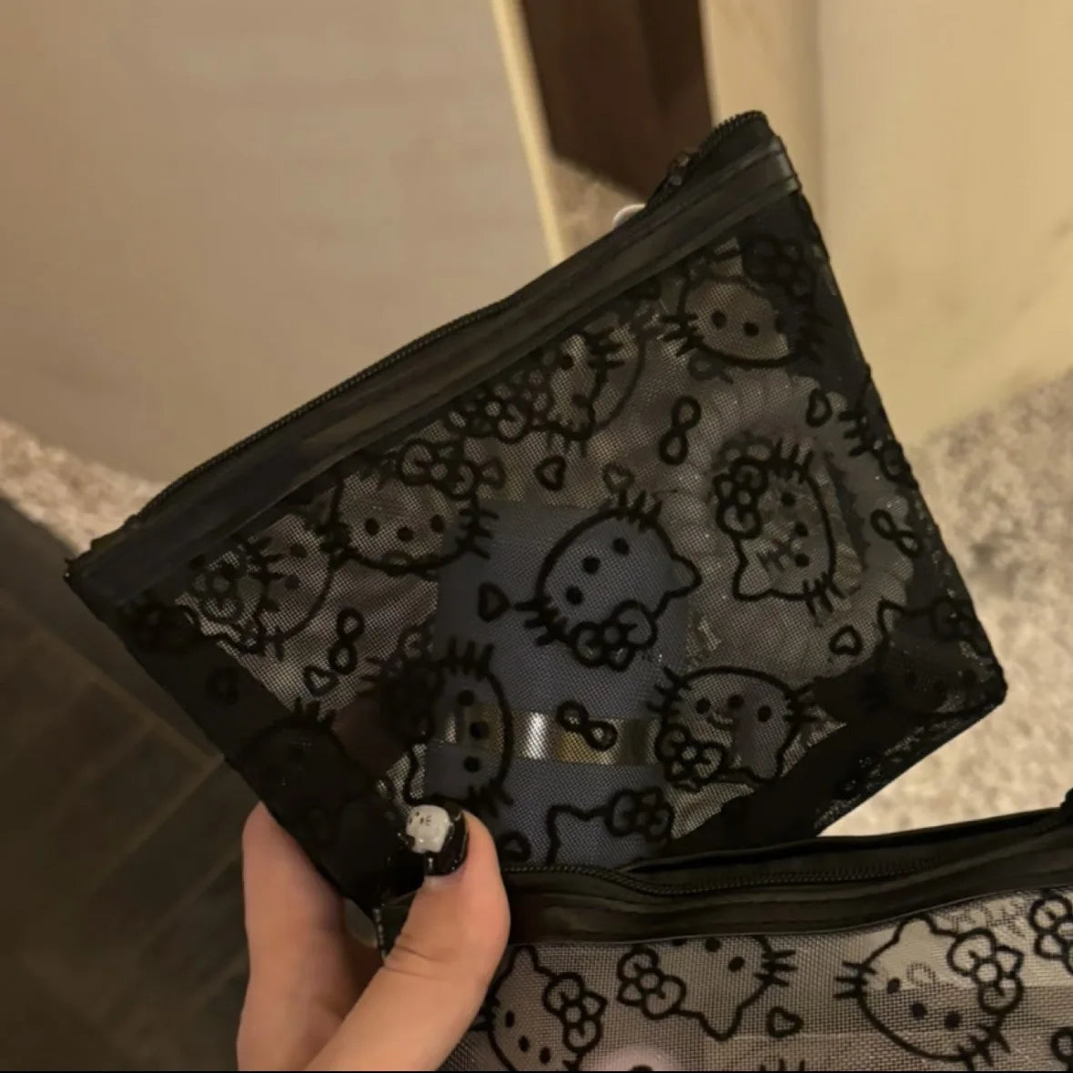 New Sanrio Hello kittys Transparent Cosmetic Bags Lace Sexy Charm Vintage Storage Bag Portable headphone bag Cute Girls Supplie