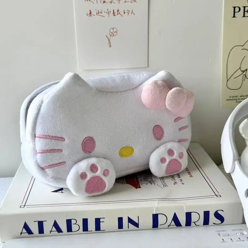 Hello Kitty Cat Plush Pencil Case Large Capacity Cute Kt Cat Stationery Box Storage Bag Makeup Bag Anime Peripheral Trendy Gift