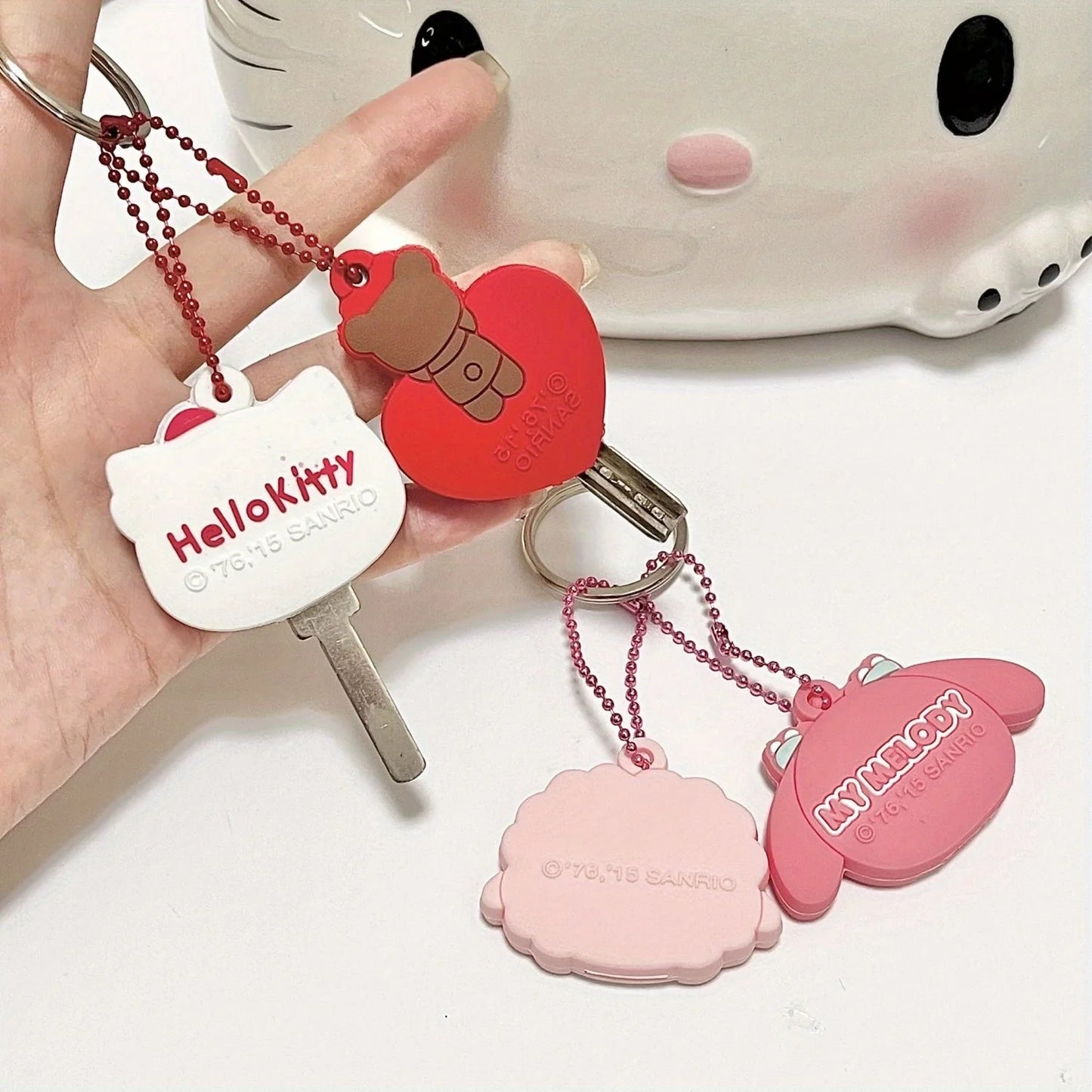 Kawaii Sanrio Hello Kitty Silicone Key Dustproof Protective Cover Cartoon Anime My Melody Portable Anti-lost Keychain Girls Gift