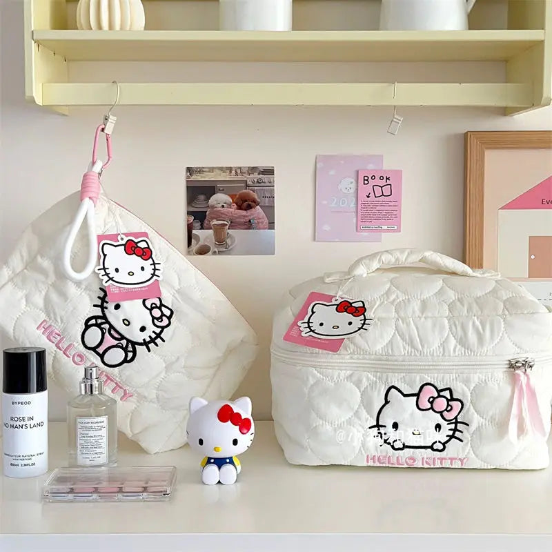 Sanrio Hello Kitty Square Makeup Bag Kawaii Double Zipper Travel Storage Bag Portable Cream Soft Cloud Cosmetic Toiletry Handbag