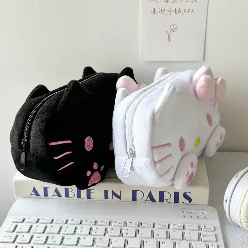 Hello Kitty Cat Plush Pencil Case Large Capacity Cute Kt Cat Stationery Box Storage Bag Makeup Bag Anime Peripheral Trendy Gift