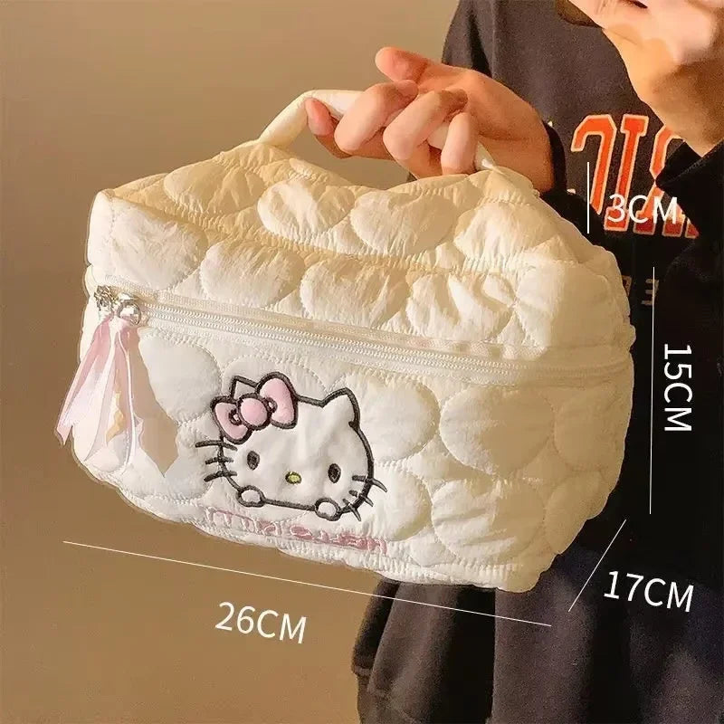 Sanrio Hello Kitty Square Makeup Bag Kawaii Double Zipper Travel Storage Bag Portable Cream Soft Cloud Cosmetic Toiletry Handbag