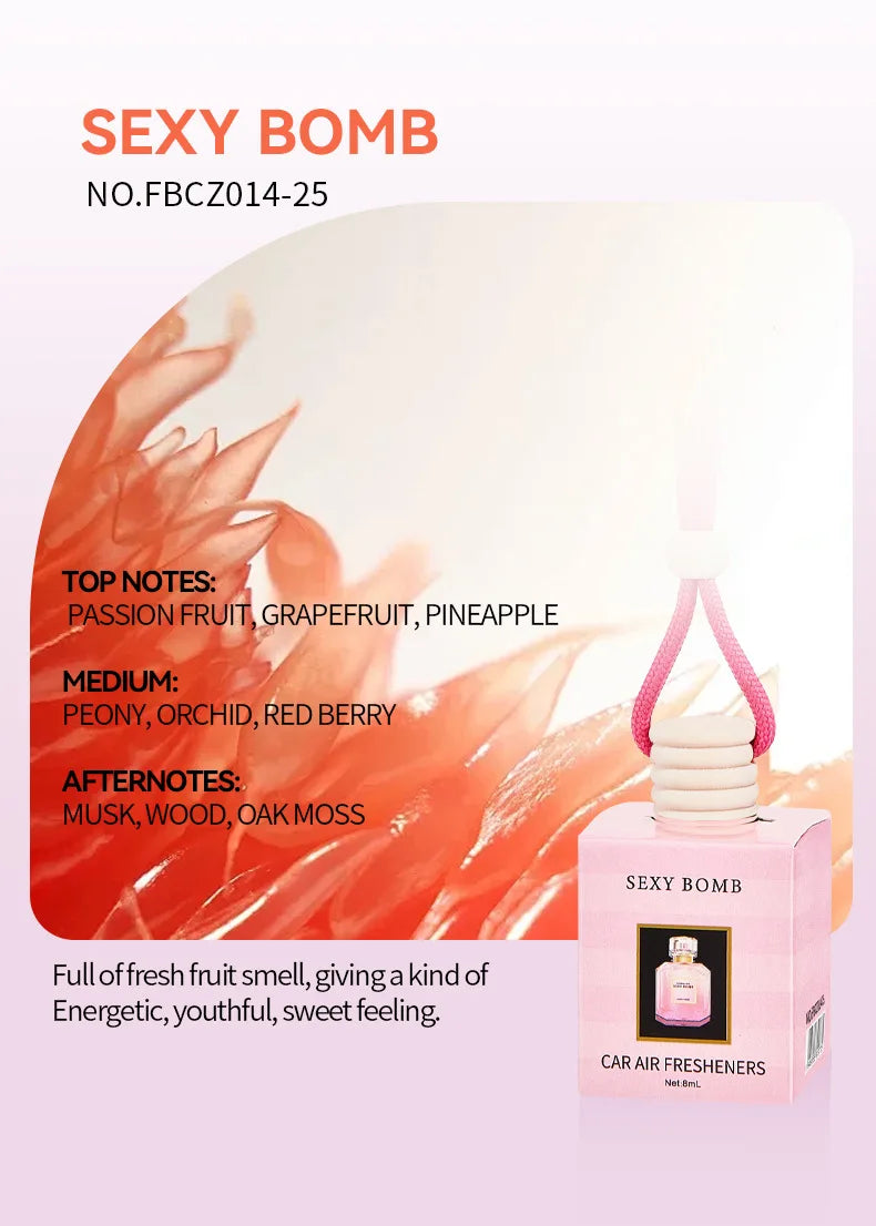 Pink Car Fragrance 8ML Keep Charming Fresh Glass Bottle Air Freshener Hanging Car Interior Decoration Female Perfume Diffuser