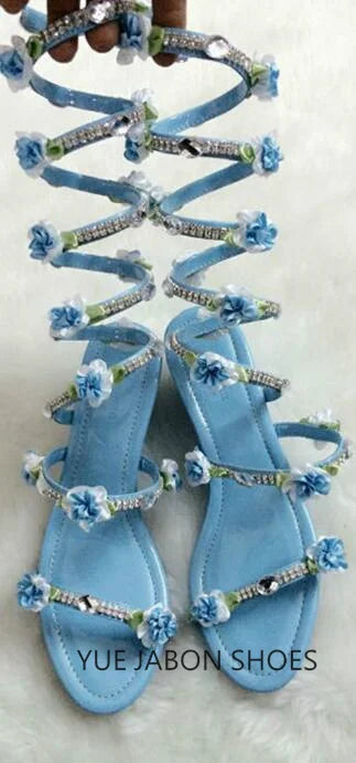 Pink Summer Luxurious gladiator sandals women Flat Sandals Snake Punk Rhinestone Flat Heel Women Sandals Wedding Party shoes