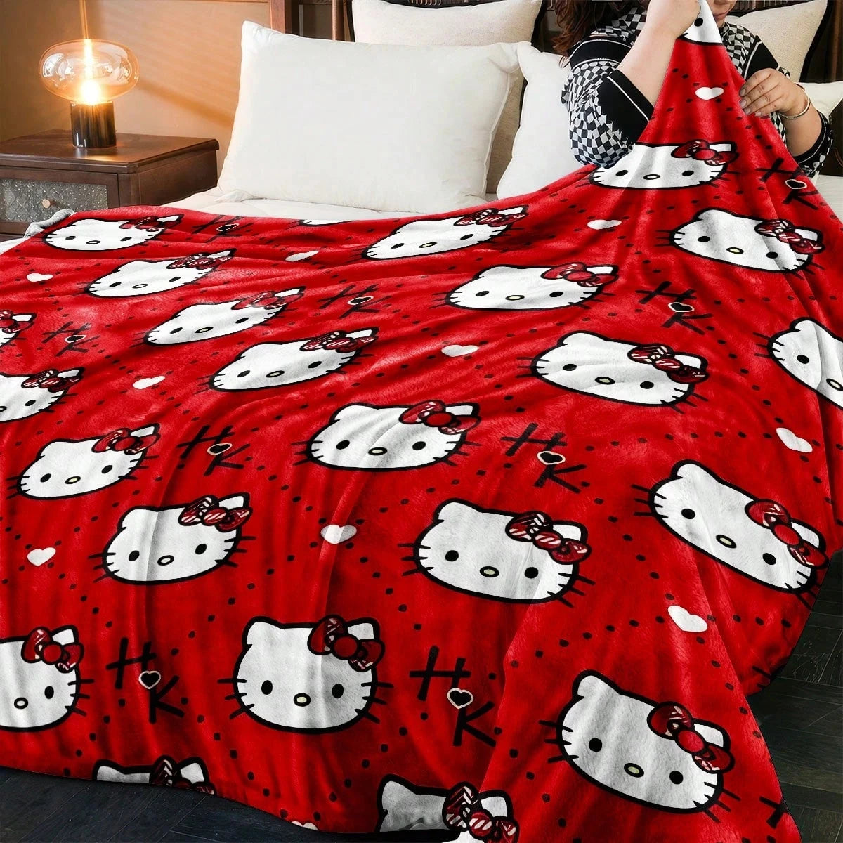 JIT Hello Kitty Pink Blanket Cute Cartoon Printed for Bedroom Living Room Decorative Cozy Soft Durable High Quality for Bedding