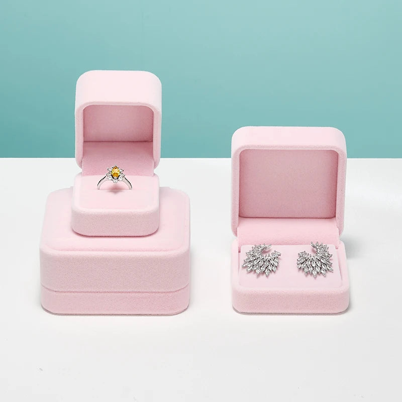 Oirlv Velvet Ring Box Pink Earring Jewelry Box Necklace Bracelet Storage Case Jewelry Gift Box for Wedding Jewelry Organizer Box