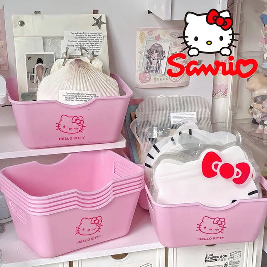 Hello Kitty 5pcs Plastic Organizer Set Desktop Storage Box for Cosmetics Stationery Kawaii Home Office Bathroom Accessories Girl