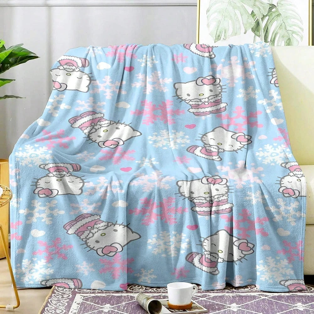 JIT Hello Kitty Pink Blanket Cute Cartoon Printed for Bedroom Living Room Decorative Cozy Soft Durable High Quality for Bedding