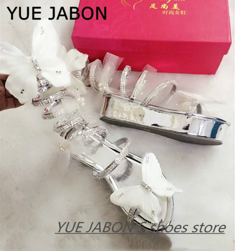 Pink Summer Luxurious gladiator sandals women Flat Sandals Snake Punk Rhinestone Flat Heel Women Sandals Wedding Party shoes