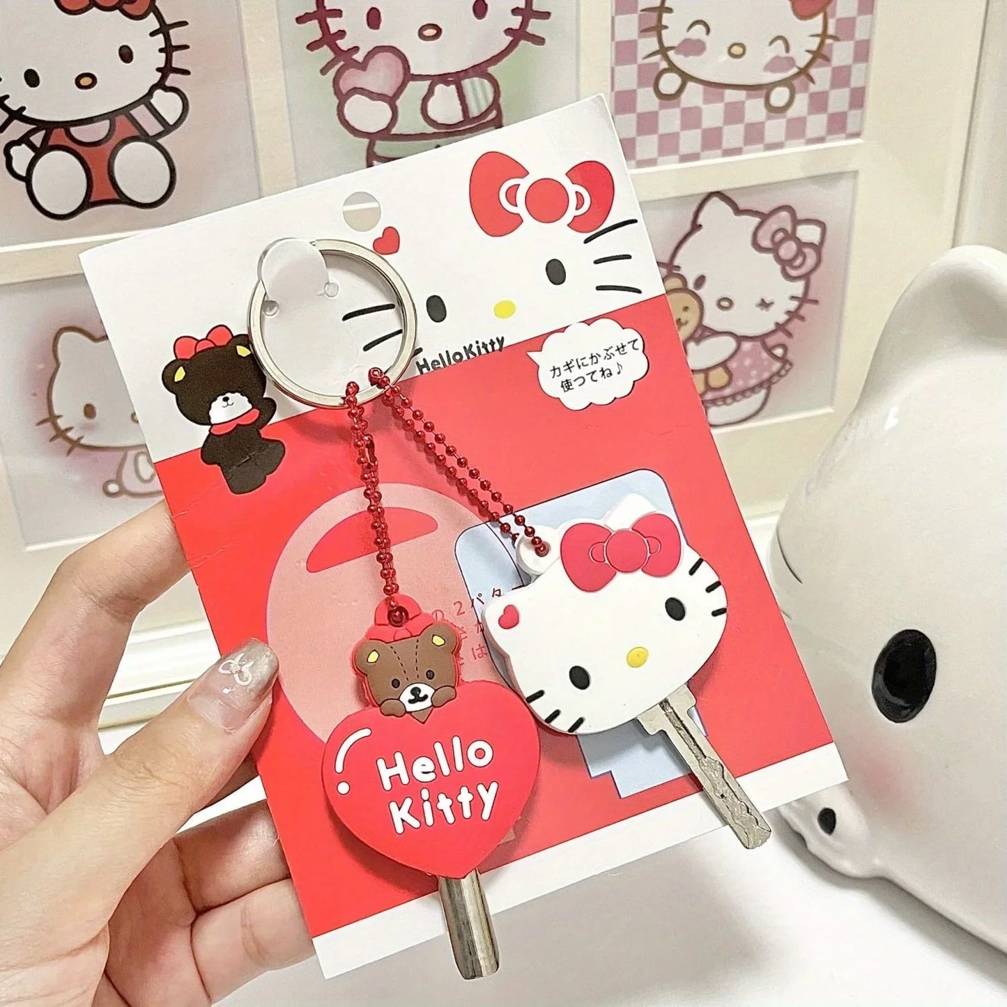 Kawaii Sanrio Hello Kitty Silicone Key Dustproof Protective Cover Cartoon Anime My Melody Portable Anti-lost Keychain Girls Gift