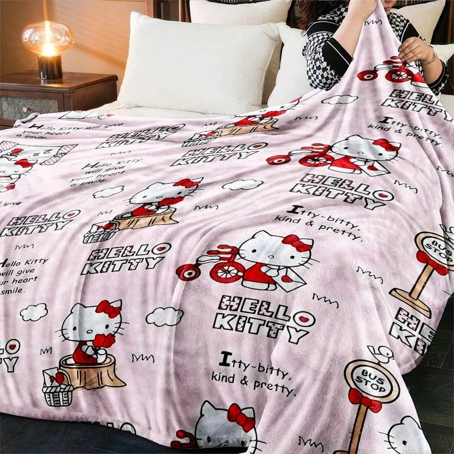 JIT Hello Kitty Pink Blanket Cute Cartoon Printed for Bedroom Living Room Decorative Cozy Soft Durable High Quality for Bedding