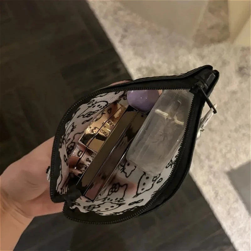 New Sanrio Hello kittys Transparent Cosmetic Bags Lace Sexy Charm Vintage Storage Bag Portable headphone bag Cute Girls Supplie
