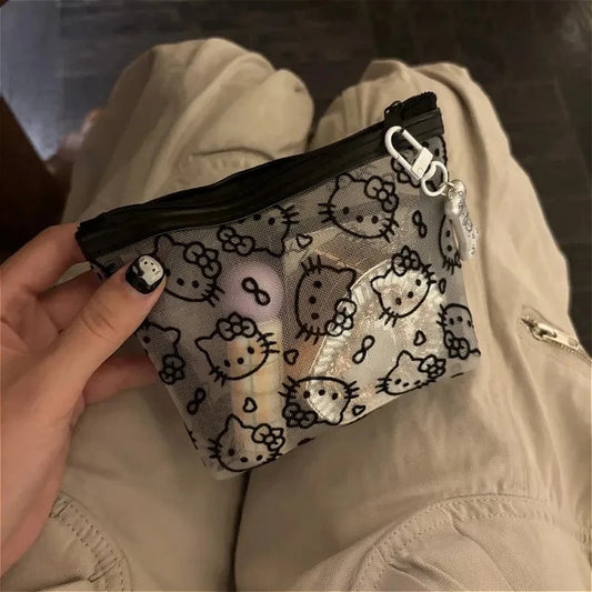 New Sanrio Hello kittys Transparent Cosmetic Bags Lace Sexy Charm Vintage Storage Bag Portable headphone bag Cute Girls Supplie
