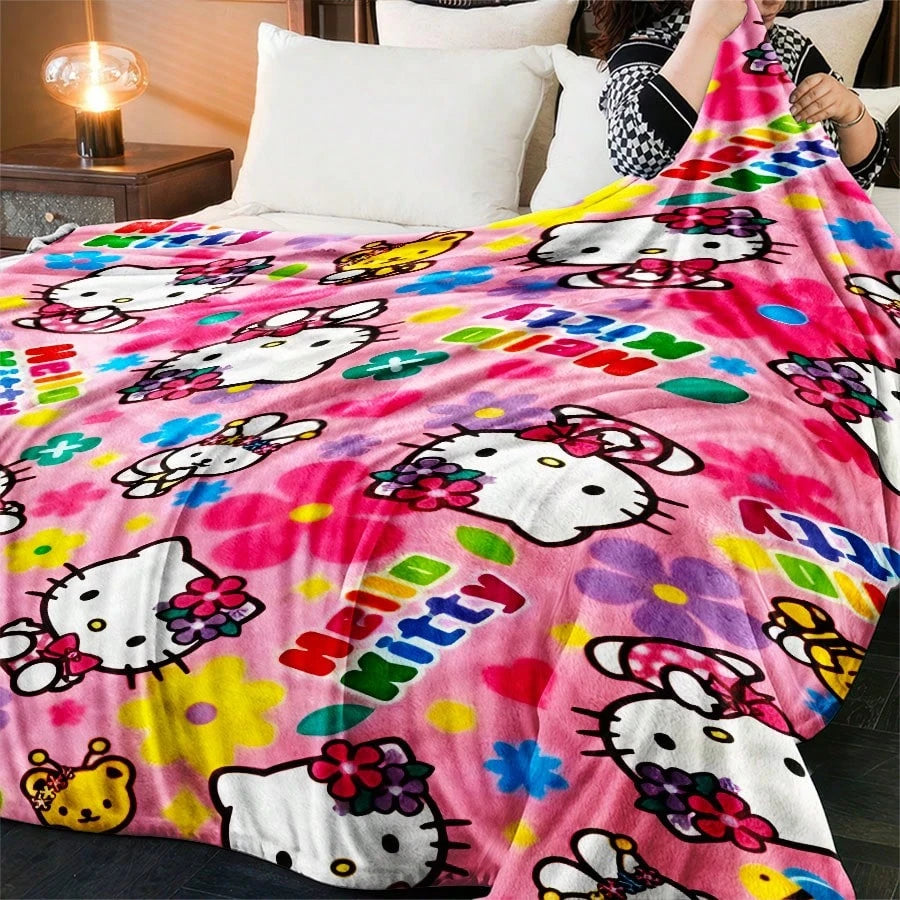 JIT Hello Kitty Pink Blanket Cute Cartoon Printed for Bedroom Living Room Decorative Cozy Soft Durable High Quality for Bedding