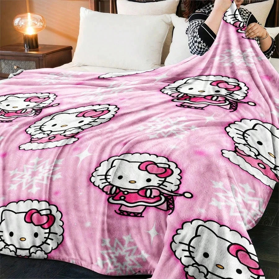 JIT Hello Kitty Pink Blanket Cute Cartoon Printed for Bedroom Living Room Decorative Cozy Soft Durable High Quality for Bedding
