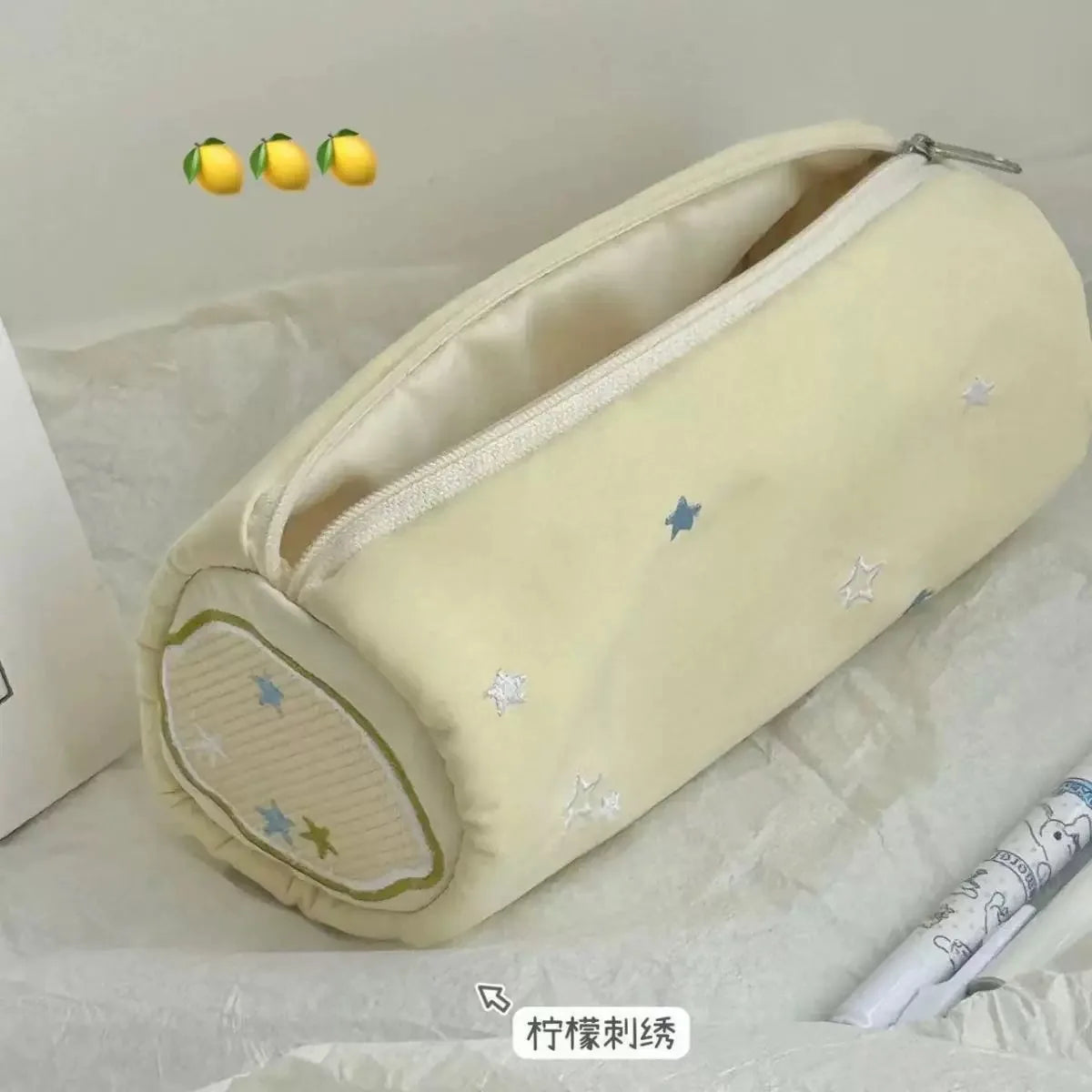 Pink Towel Roll Pencil Case Kawaii Soft Pen Storage Bag Cosmetic Pouch Cartoon Large Capacity Student Stationery School Supplies