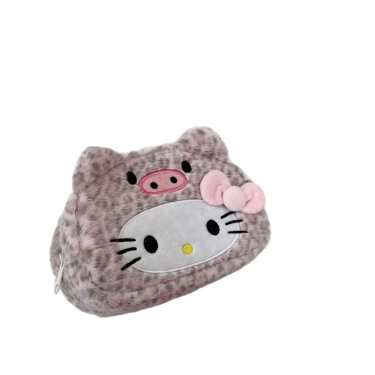 Leopard Print Kitty Pencil Case, Plush Cosmetic Bag, Stationery Box, Student Large-capacity Storage Bag
