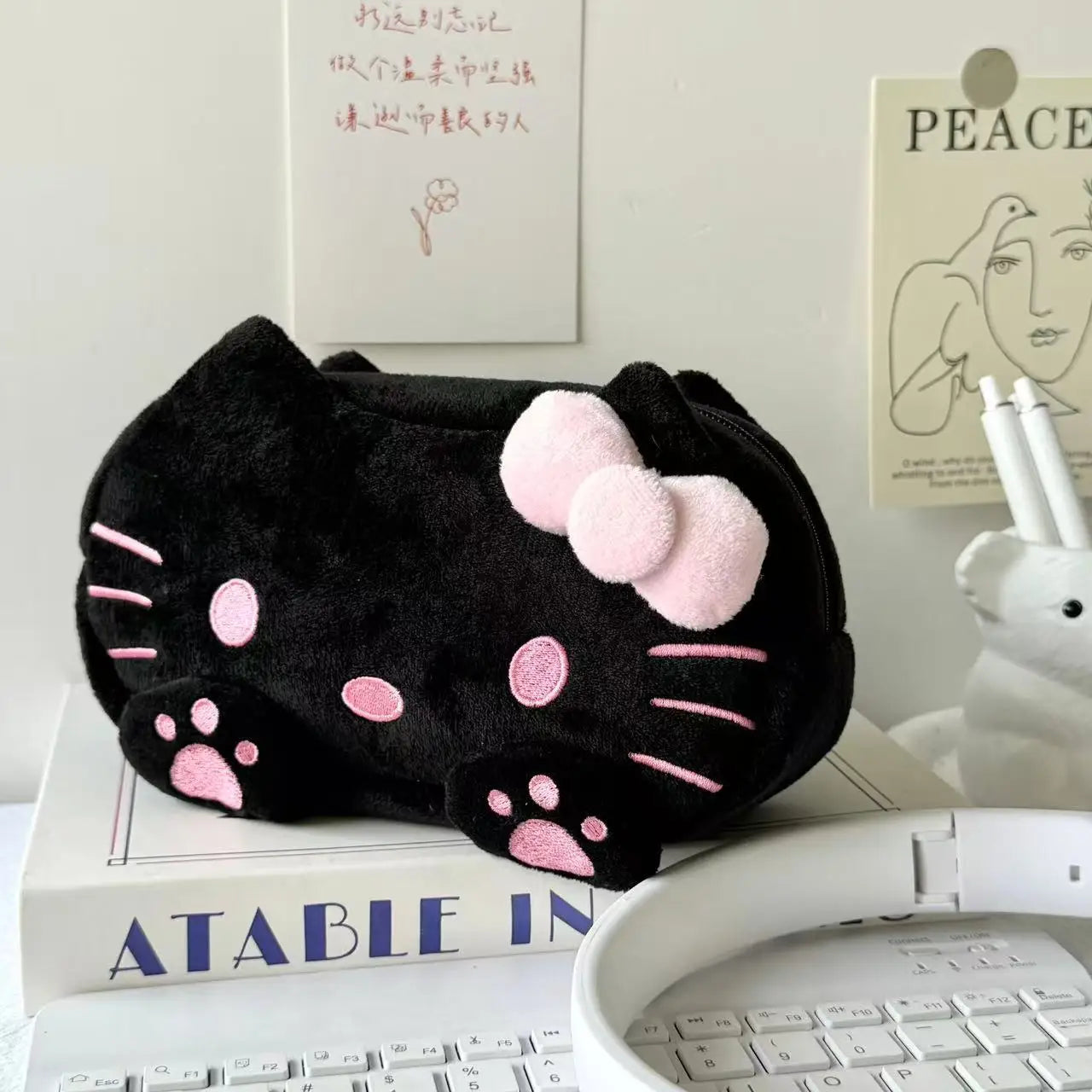 Hello Kitty Cat Plush Pencil Case Large Capacity Cute Kt Cat Stationery Box Storage Bag Makeup Bag Anime Peripheral Trendy Gift