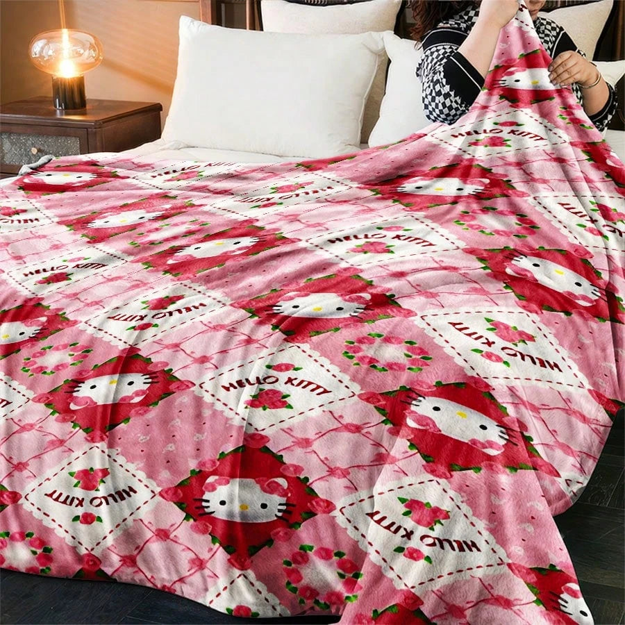 JIT Hello Kitty Pink Blanket Cute Cartoon Printed for Bedroom Living Room Decorative Cozy Soft Durable High Quality for Bedding
